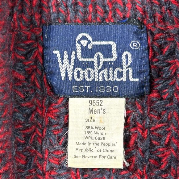 Woolrich Vtg Wool Pullover Sweater Fisherman Shawl Collar Red Button Size M - Picture 5 of 8